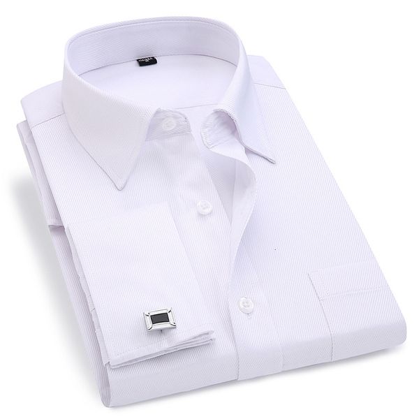 

men cufflinks men's stripes shirt long sleeve casual male brand slim fit french cuff dress shirts, White;black