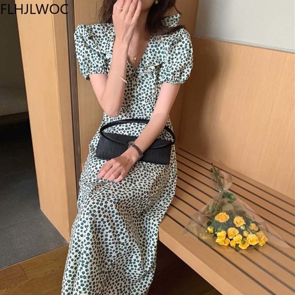 

casual dresses south korea clothes chic es flhjlwoc temperament office lady floral print vintage black long maxi prt8, Black;gray