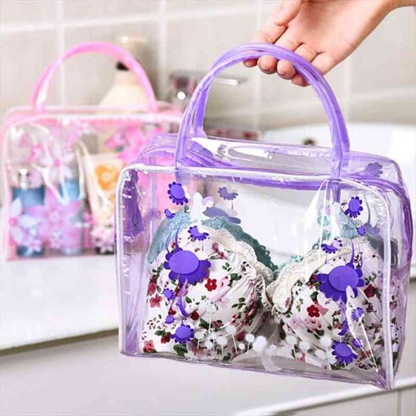 

1pcs transparent portable cosmetic waterproof bag women makeup underwear make up drug storage organizer