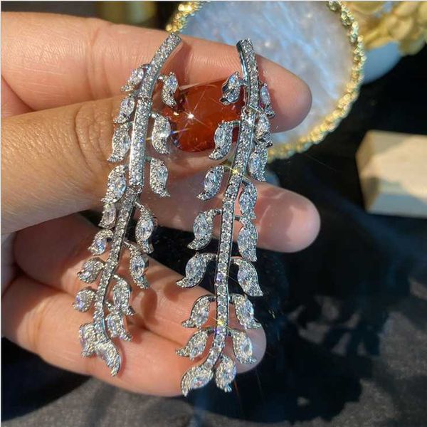 

dangle & chandelier women leaf earrings micro inlaid with water drop zircon, Silver