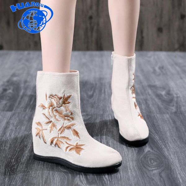 

boots huanqiu 2021 autumn/winter national embroidered women chinese clothing high heels dance shoes woman zll614, Black