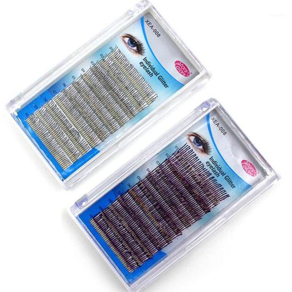 

strips shiny glitter eyelash extensions 0.15mm thick purple/silver colorful fashion individual false eyelashes makeup1