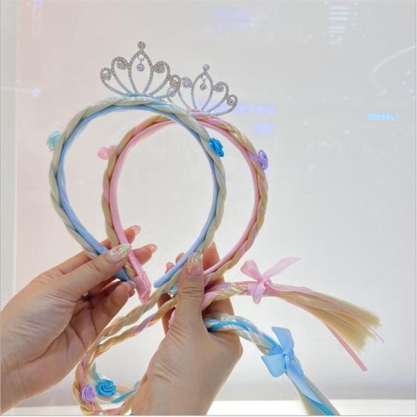 

fashion girl ponytail crown flower braid headbands glitter ears cute kids girls princess wig hairbands hair accessories, Slivery;white