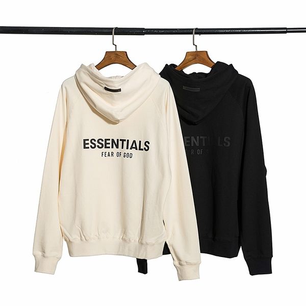 

fear of god multi thread essentials round neck fog back three-dimensional letter hooded sweater, Black