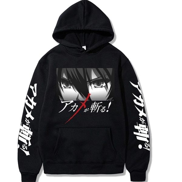 

hoodiesriman akame ga kill cut red pupil print sweatshirt men's hoodie, Black