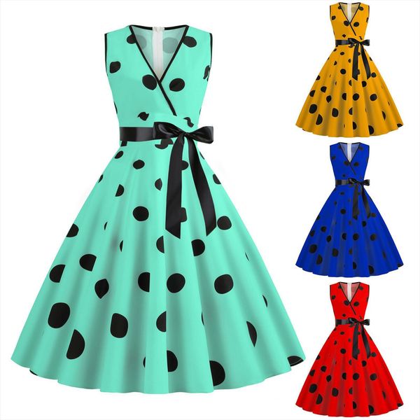 

clothing vintage short sleeve dot womens dresses print evening party bohemian prom swing vestidos mujer verano, Black;gray