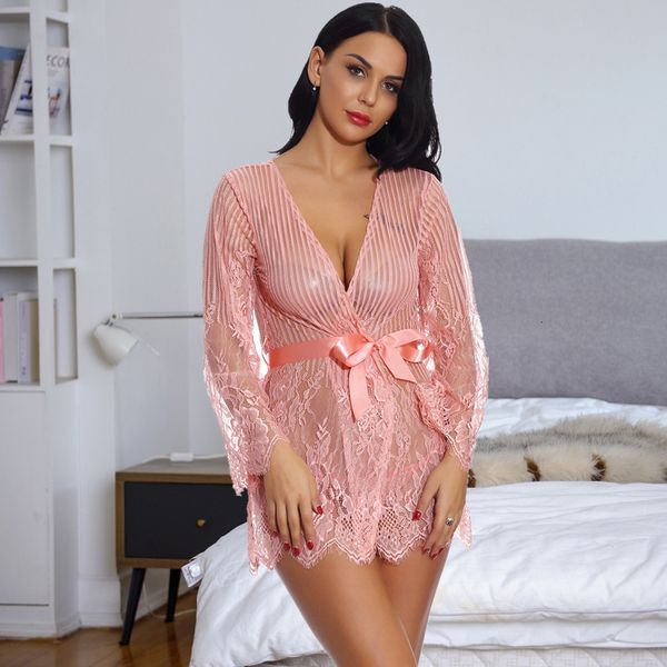 

women's large underwear long lace cardigan nightgown pajamas mh transparent nightdrs, Red;black