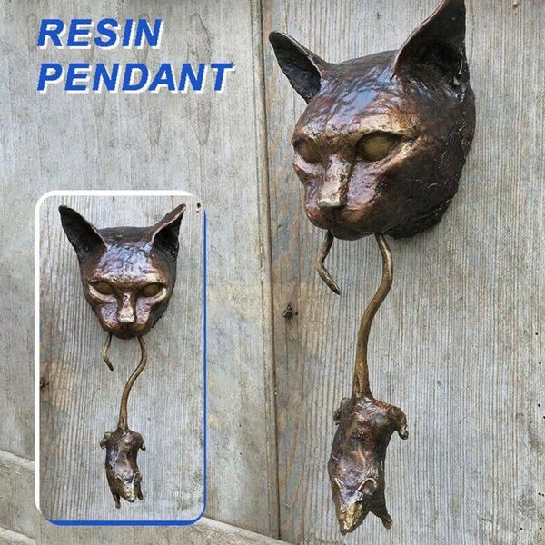 

cat and mouse door knocker rusty brown cast iron resin wall decor ornament tools metal statue protect plants garden decorations