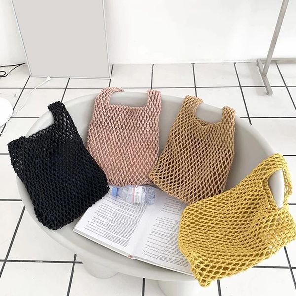 

evening bags 2021 thread knitted women handbags ladies net hollow out tote bag female woven shoulder beach