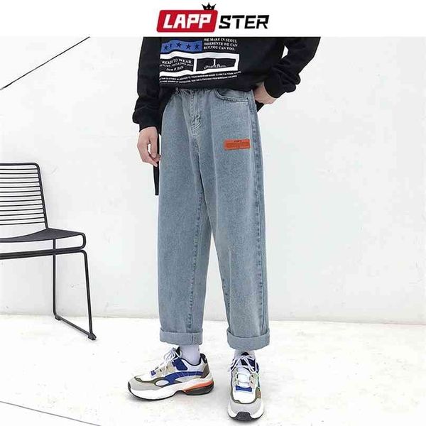 Lappster Erkek Kore Fashoins Harem Mavi Kot Pantolon Vintage Düz Harajuku Baggy Ücretsiz Kemer Geniş Bacak Denim 210716