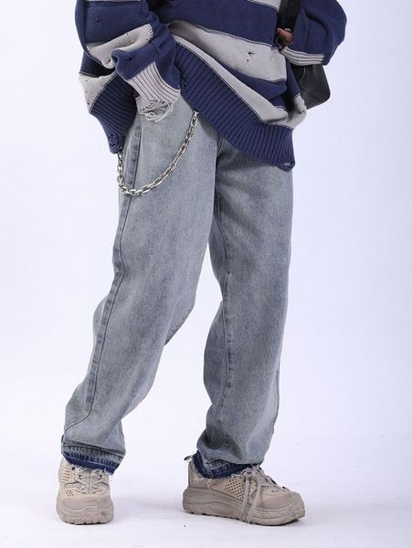 

men raw hem straight leg jeans without chain p4ug#, Blue
