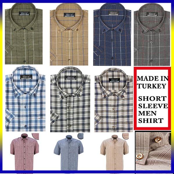 

men's casual shirts 2021 fashion plaid shirt men summer cotton short sleeve checkered with front pocket for turkey varetta, White;black