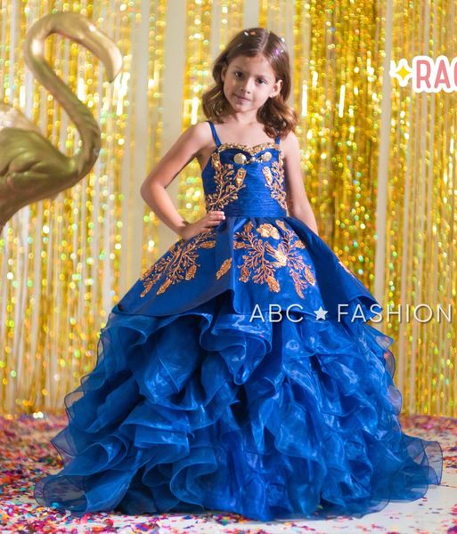 

gorgeous royal blue girls pageant dresses ruffles appliqued beaded flower girl dress for weddings children princess birthday ball gowns, White;blue
