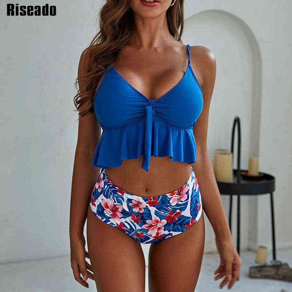 

riseado push up swimwear women bikini swimsuit high waist biquini ruffle beachwear floral print bathing suit plus size xxl, White;black
