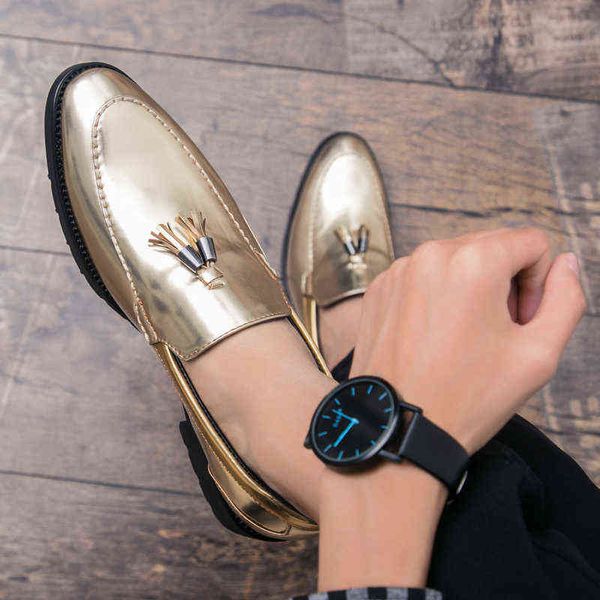 

dress shoes maedef classic trend men's leather new men business formal black golden casual tassel flats driving shoe 38-44 220223