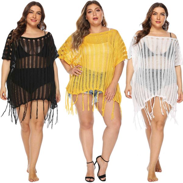 

women's plus size overd cut through one ne loose beach blouse 9151