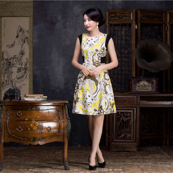 

luxury casual dresses sal of polyter slim cheongsam drs, Black;gray