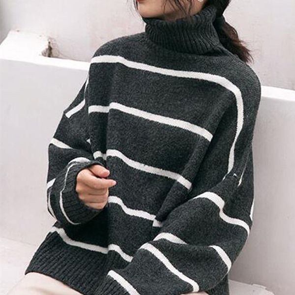 

women's sweaters striped female sweater turtleneck, long-sleeve jumpers, loose chance mesh, double autumn, w362, White;black