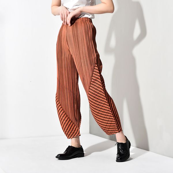 

dresses pleated high-waist wide-leg elastic waist striped casual pants, White