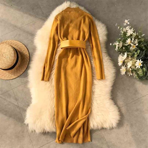 

women soild stand collar slim knit sweater dresses autumn winter knitted sheath package hip long sleeve elegant vestidos j528 210527, Black;gray