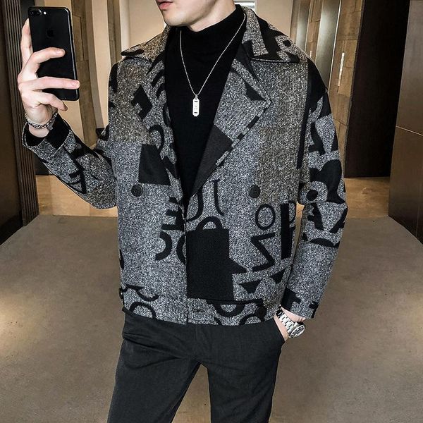 

men's wool & blends winter 2021 brand fashion warm cloth jacket windbreaker/men slim printed, Black