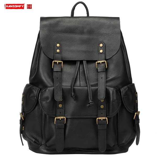 

backpack and men 's leather retro paratrooper bag fashion layer school casual large capacity computer backpacks