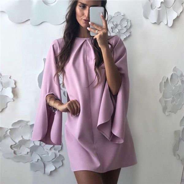 

autumn women split sleeve mini dress choker o-neck dresses long casual boho beach vestidos plus size, Black;gray