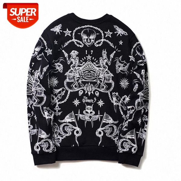 

european and american fashion brand autumn winter lovers skull print pullover sweater round neck loose long-sleeved jacket #ep2d, Black