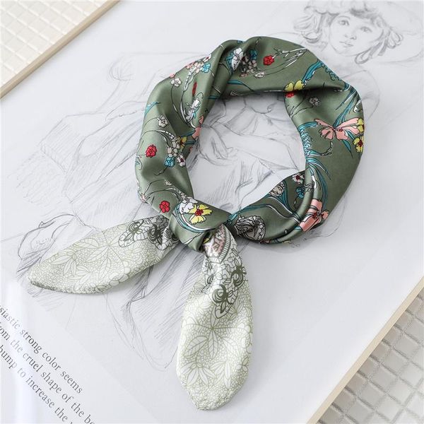 

scarves silk smail square scarf hair neck print female headkerchief head wraps for women bandana accessories summer 2021, Blue;gray