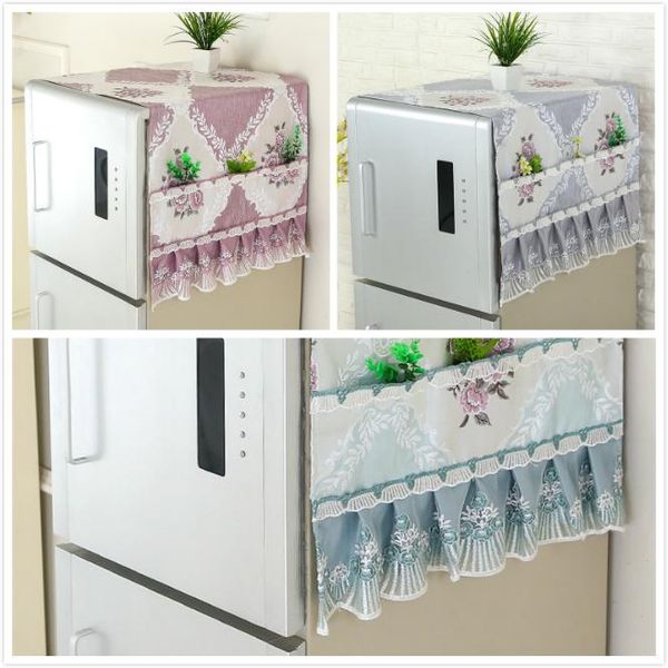 

table cloth european high-quality brocade embroidery dust cover edge wrinkle lace decor refrigerator multi-pocket storage bag