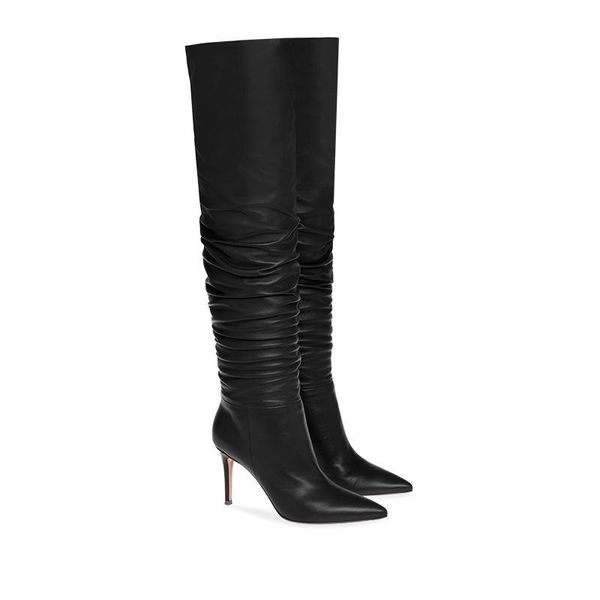 

boots black burgundy pu pointed pleated women's large knee high
