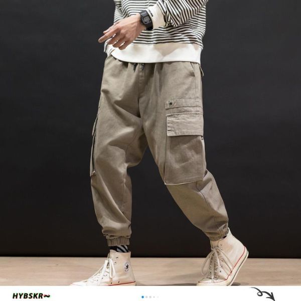 

men's pants 2021 japanese man cargo streetwear side pocket men joggers black gray loose casual trousers plus size clothes