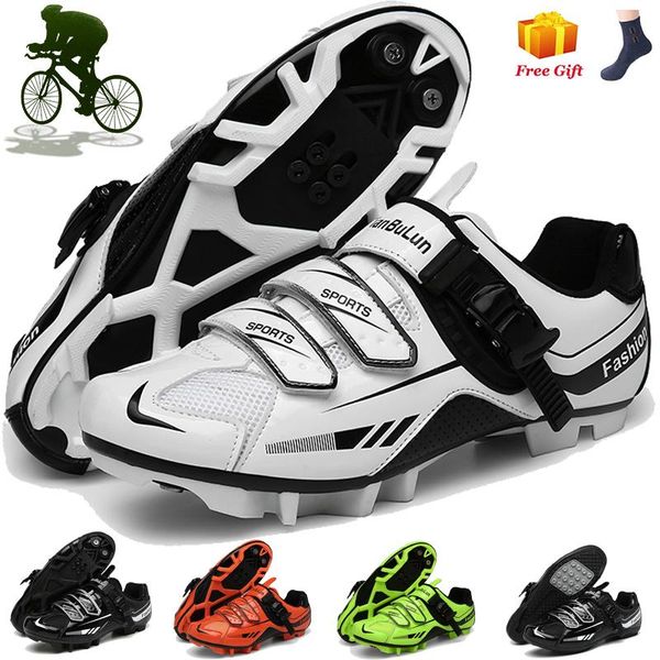 

large size luminous cycling shoes men's fluorescent couple outdoor mountain self-locking non-slip racing footwear, Black