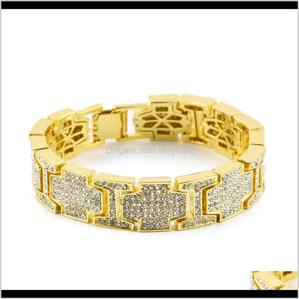 

link, chain drop delivery 2021 men hip hop gold bracelet fashion punk jewelry iced out bling rhinestone crystal zinc alloy sier bangle brace, Black