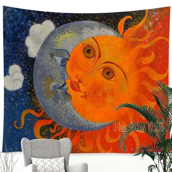 

tapestries sun moon boho trippy home decor walll art black ground cloth gift
