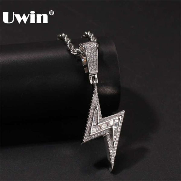 

uwin silver color iced bolt necklaces fashion cz pendant lightning pendants jewelry mens hiphop chains drop 210929