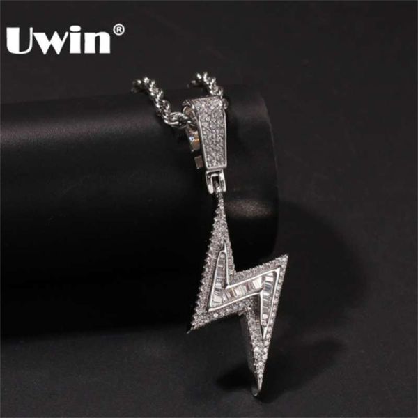 UWIN Silver Color Iced Bolt Collane Fashion CZ Pendant Lightning Pendenti Gioielli Mens Catene Hiphop Drop 210929