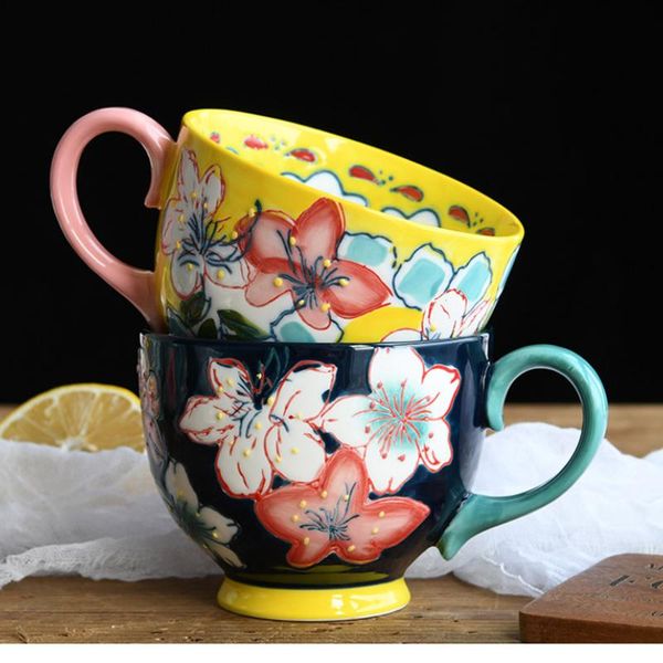 

mugs creative hand-painted ceramic tea set breakfast cup milk big belly dessert oatmeal large capacity home cups