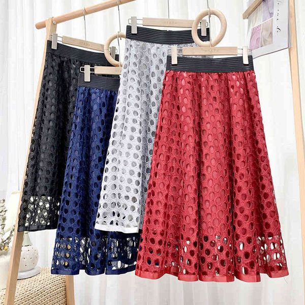

casual dresses croysier woman skirts elegant midi office lady zipper a line hollow out lace elastic high waist womens summer 2wd4, Black;gray