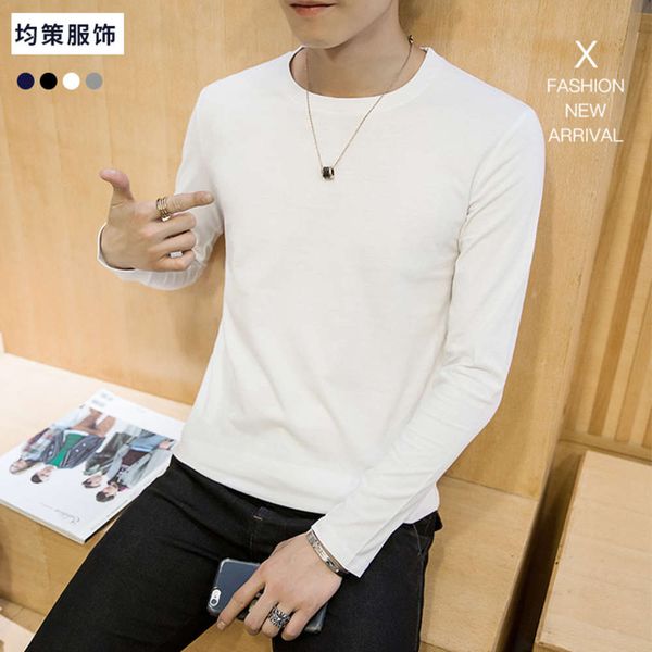 

men's t-shirts autumn long sleeve pure color cotton men's t-shirt, White;black