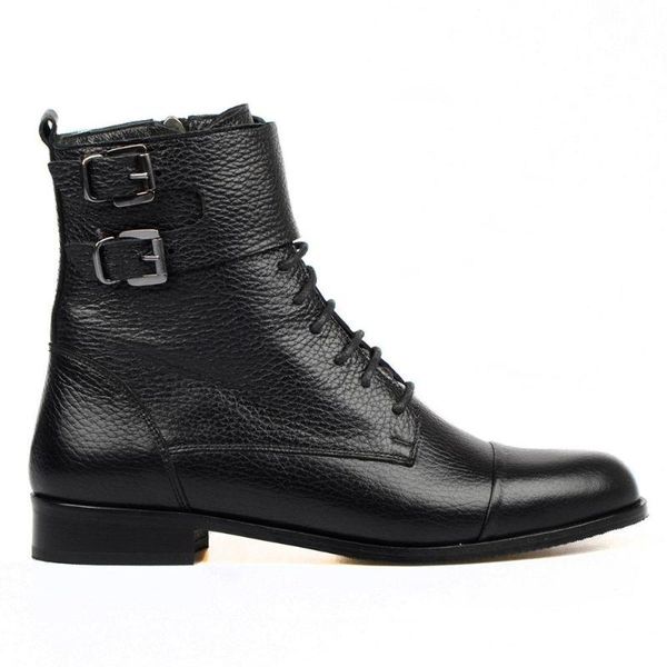 

boots footcourt- black ankle women lace up genuine leather winter fashion zipper square heels vintage
