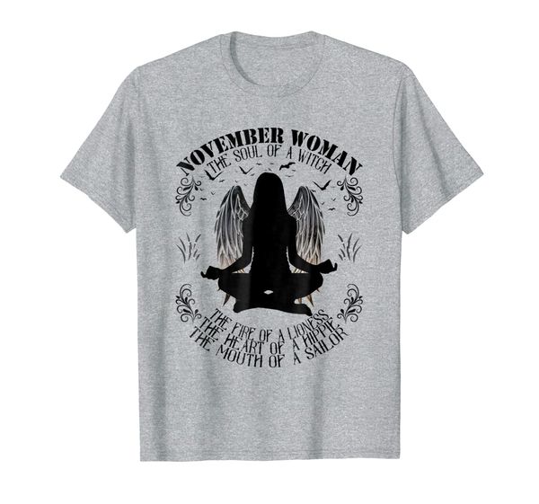 

november woman the soul of a witch t-shirt witch angel yoga, White;black