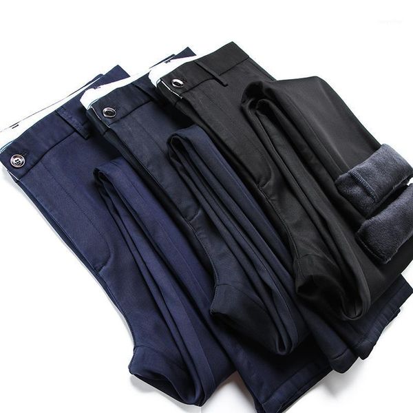 

men's pants 2021 big size 40 42 winter men fleece warm thicken casual business fashion classic stretch trousers male black