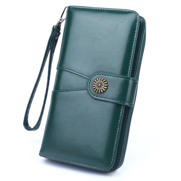 

wallets 2021 ladies wallet fashion mobile phone bag women's long oil wax leather large capacity card holder, Red;black
