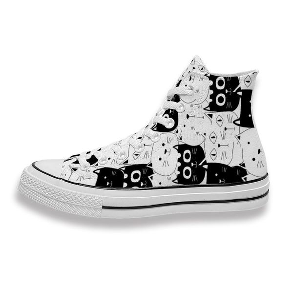 

custom printed black white cat sneakers high mens womens running sho skateboard diy trainers canvas casual shoe