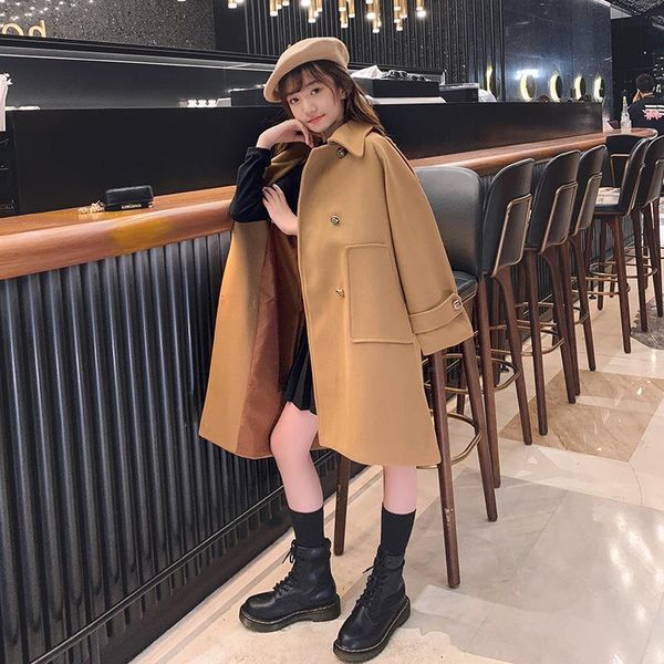 

jackets girls autumn and winter 2021 children's mid-length plus velvet thick woolen coat windbreaker, Blue;gray