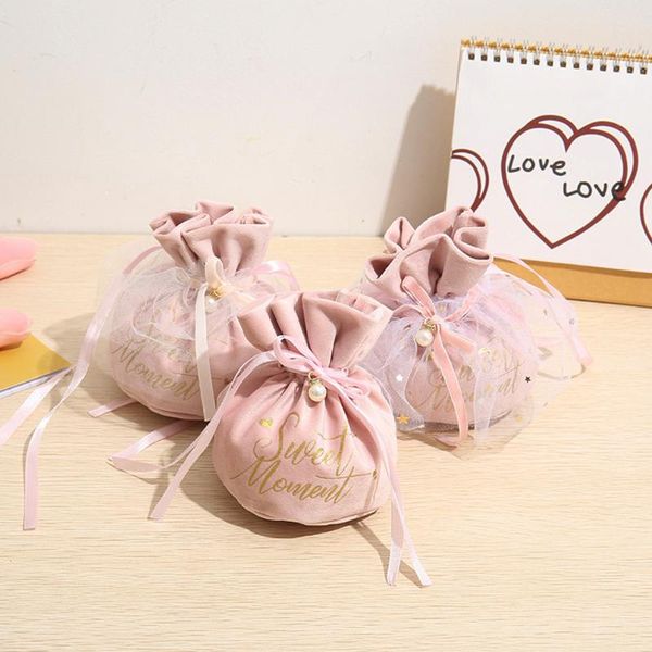 

gift wrap 1pc creative bronzing printing drawstring velvet candy bag with accessories pearl lace wedding kids party sachet decoration