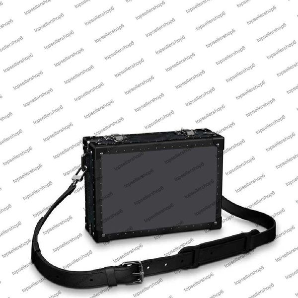 

m20251 clutch box men bag luxury designer end rivet ruthenium-color buckle messenger purse cowhide black brown leather cross-body