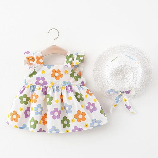 

girl's dresses 2021summer baby girls print dress with cap wholesale, Red;yellow