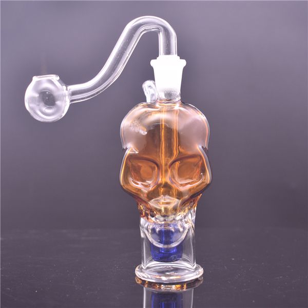 Mini-Glas-Öl-Brenner-Bong-Schädel-Form Bubbler-Wasser-Bong tragbarer Aschenfänger-Hukahn-Bong mit Glasölbrenner-Kuchen und Silikon-Röhrchen